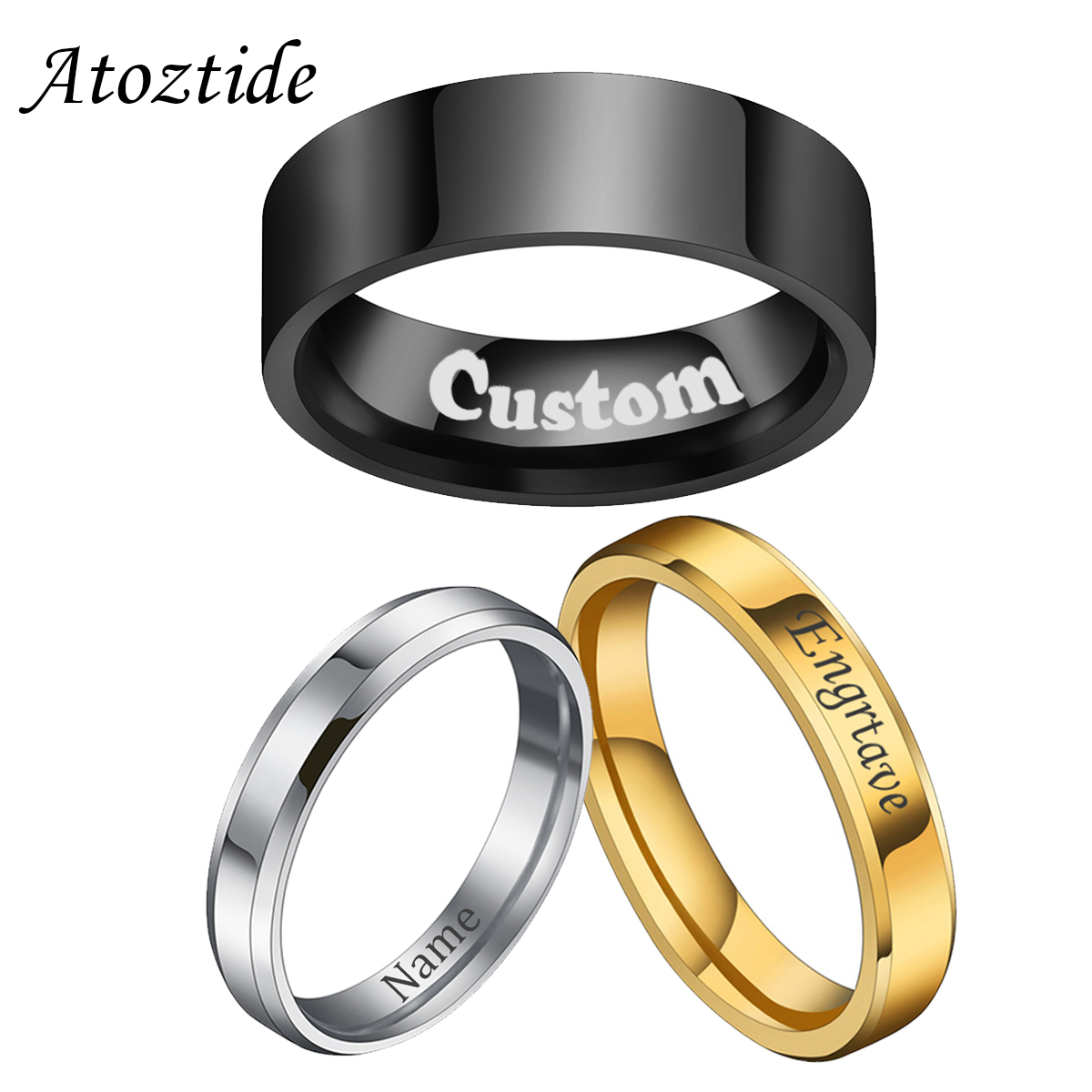 Initial Ring Custom - Atoztide 4/6/8Mm Gepersonaliseerde Graveren Naam Datum