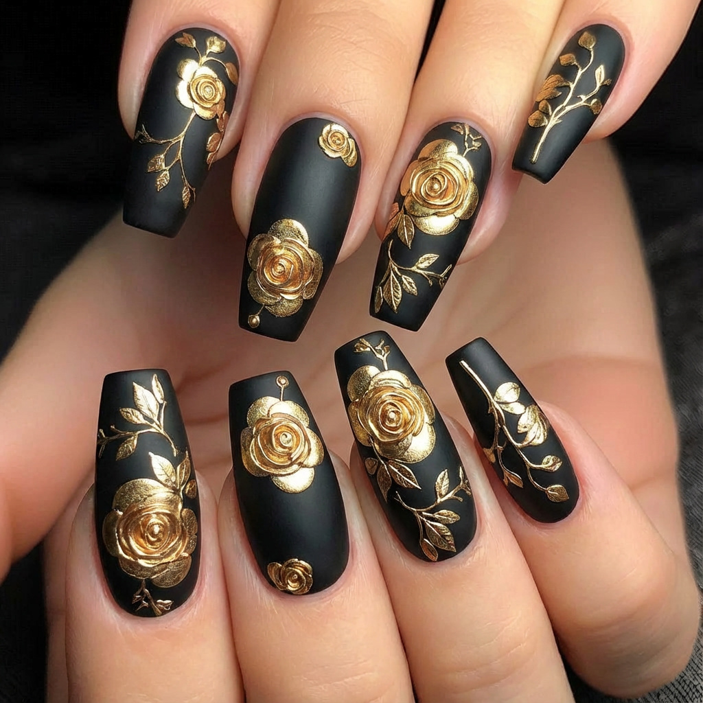 Pressed Flower Art - 3D nepnagels voor dames meisjes gouden