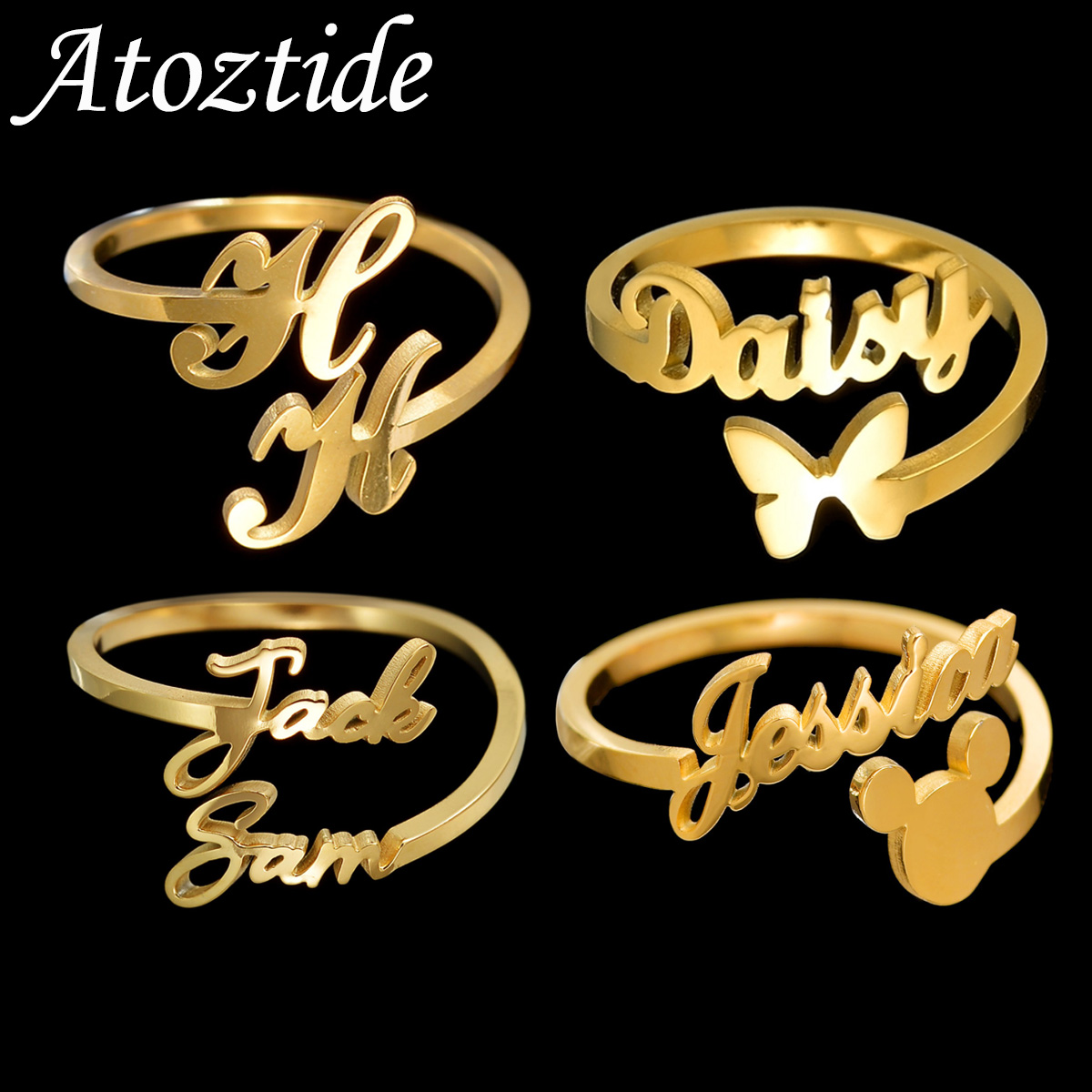 Initial Ring Custom - Atoztide Gepersonaliseerde Aangepaste Namen Ringen Voor