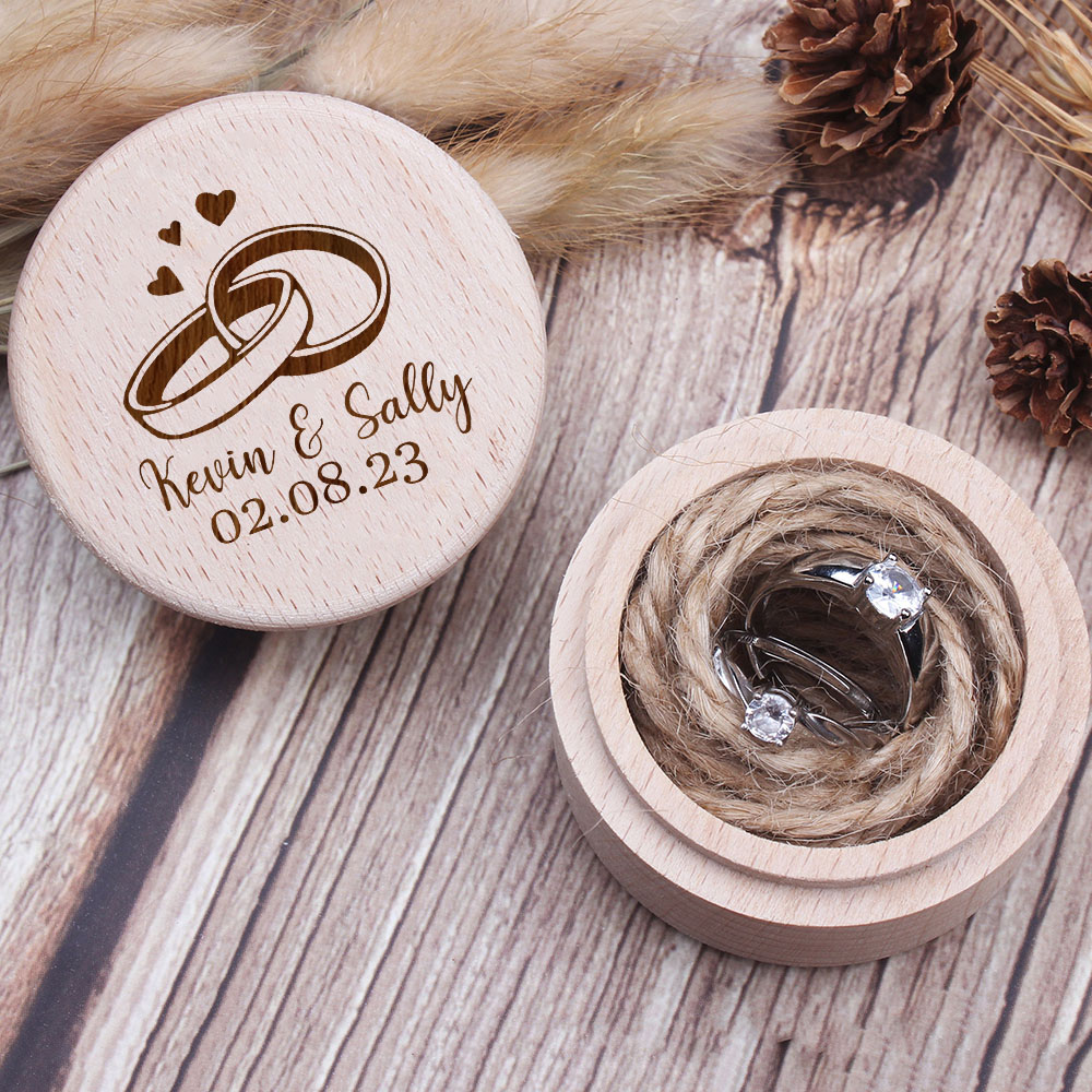 Personalized Name Box - Gepersonaliseerde gegraveerde houten ringdoos jubileumcadeau aangepaste