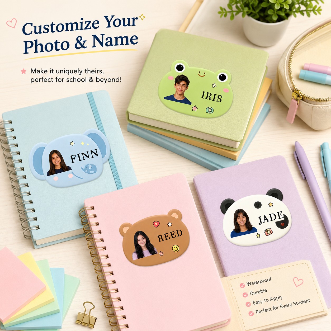 Custom Photo Book - Op maat gemaakte fotonaamstickers, schattige, dierenvormige