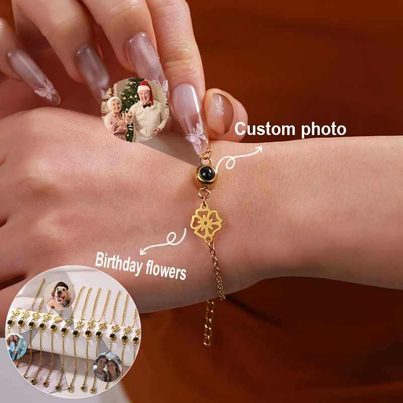 Birth Flower Necklace - Op maat gemaakte foto armband van