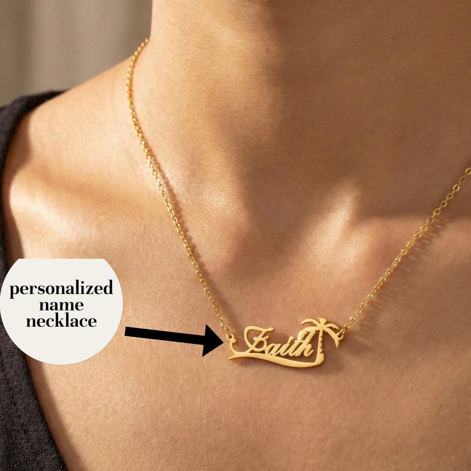 Name Necklace Custom - Aangepaste palmboom naamketting gepersonaliseerde naamplaat choker