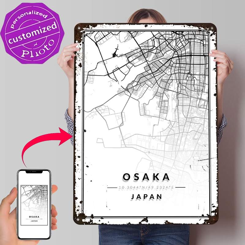 Osaka kaart 3D textuur gedrukt - Custom Map Poster recensie en prijs